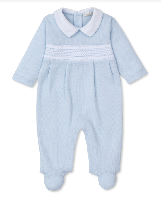Blue CLB Punto Ingles Footie w/ Hand Smocking