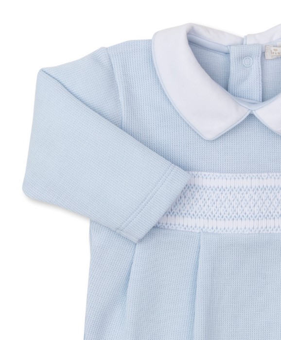Blue CLB Punto Ingles Footie w/ Hand Smocking