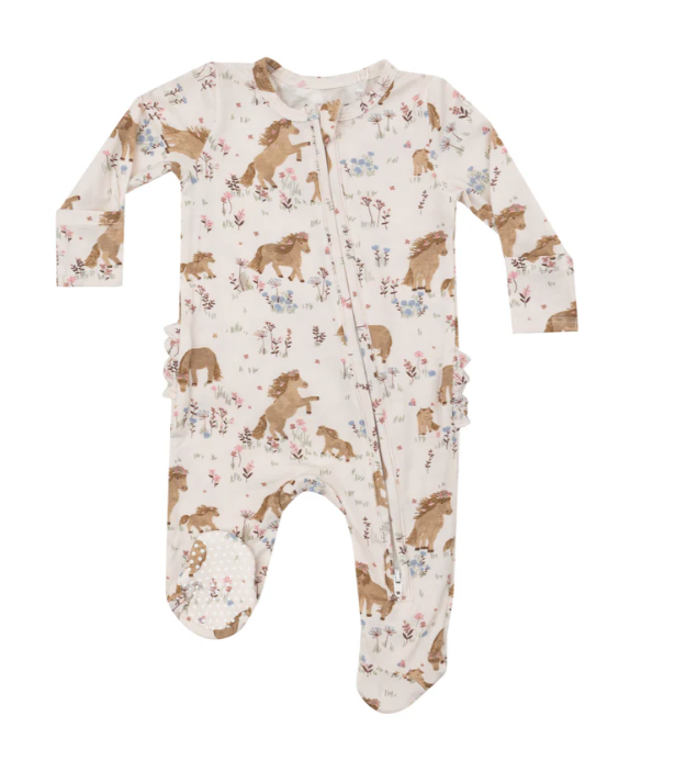 Two Way Ruffle Zipper Footie | Pretty Ponies