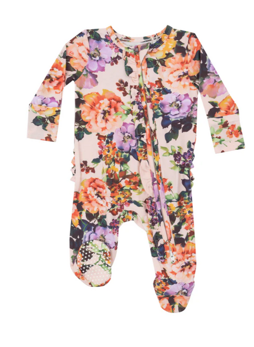 Two Way Ruffle Zipper Footie | Autumn Rose