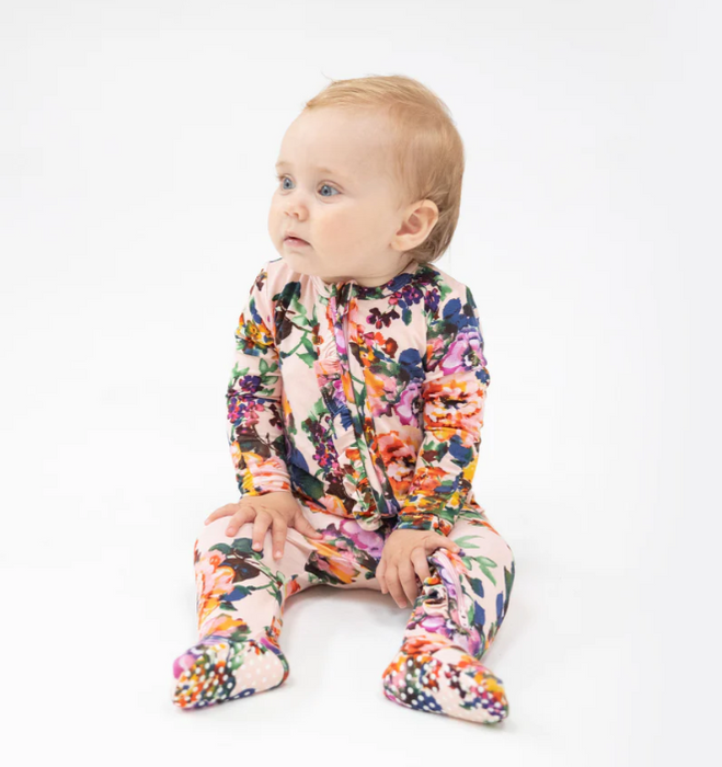 Two Way Ruffle Zipper Footie | Autumn Rose