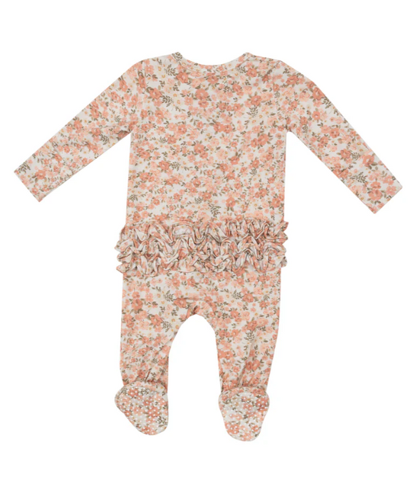 Two Way Ruffle Zipper Footie | Sweet Rose Calico