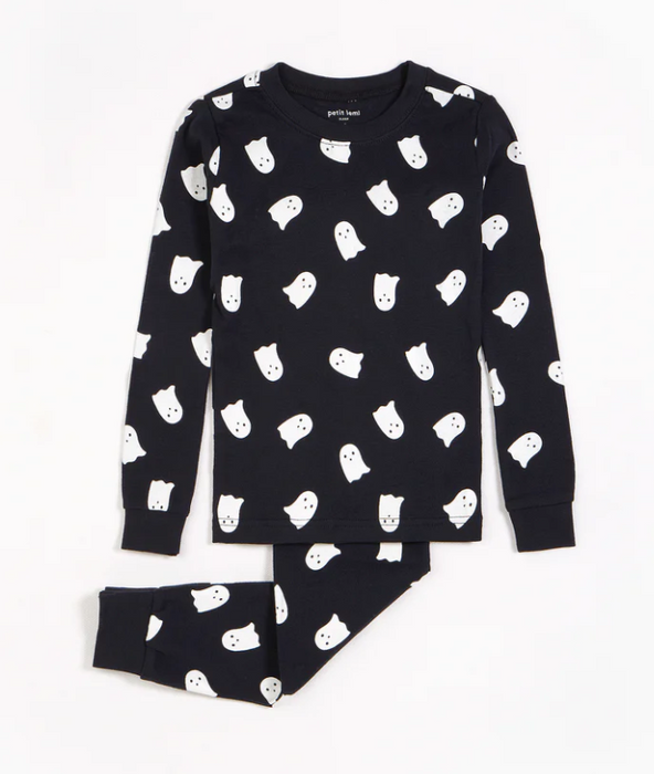 Ghosts Glow in Dark Print on Black PJ Set
