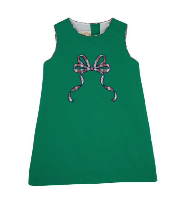 Annie Apron Dress | Kiawah Kelly Green w/Merritt Park Plaid Bow