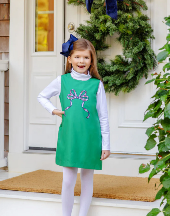 Annie Apron Dress | Kiawah Kelly Green w/Merritt Park Plaid Bow