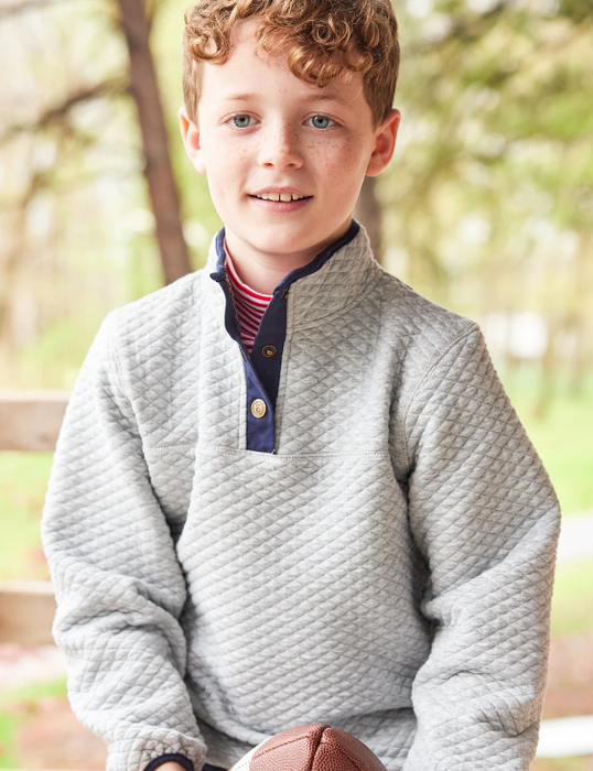 Gray w/Navy Quilted Pullover