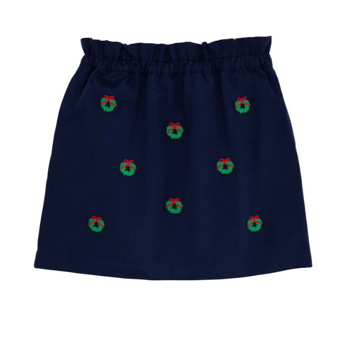 Critter Beasley Bag Skirt | Nantucket Navy w/Wreath Embroidery