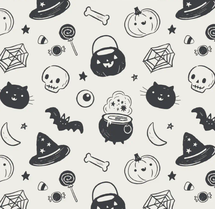 Two Way Zipper Footie | Black & White Halloween