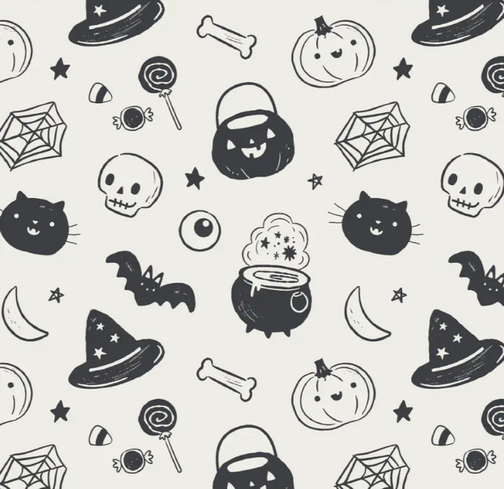 Two Way Zipper Footie | Black & White Halloween