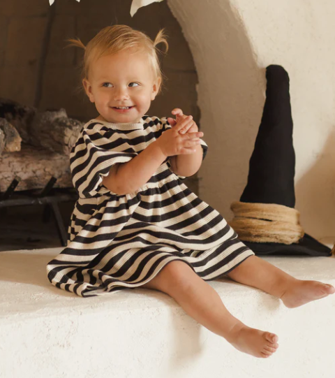 Waffle Babydoll Dress | Black Stripe