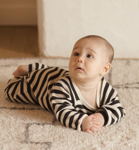 Waffle Long Sleeve Jumpsuit | Black Stripe
