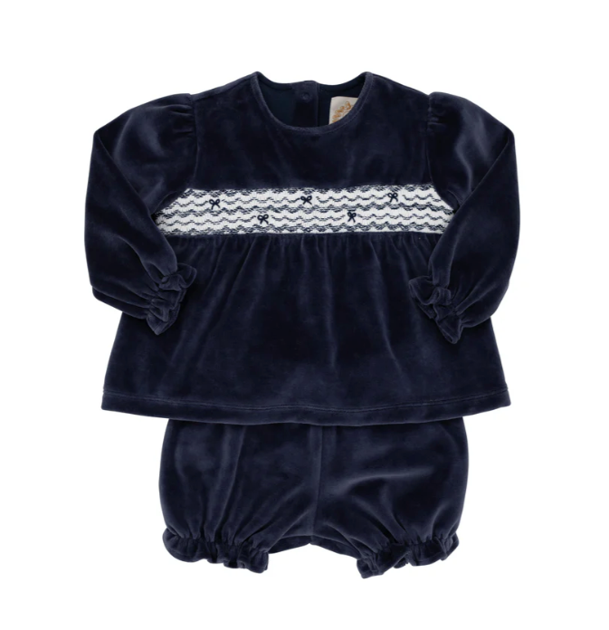 Smocked Bon Air Bloomer Set| Nantucket Navy