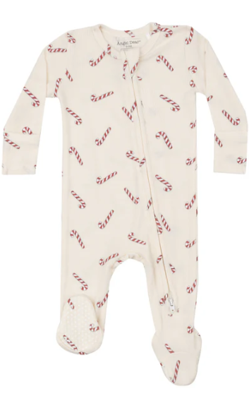 Two Way Zipper Ribbed Footie | Candy Canes
