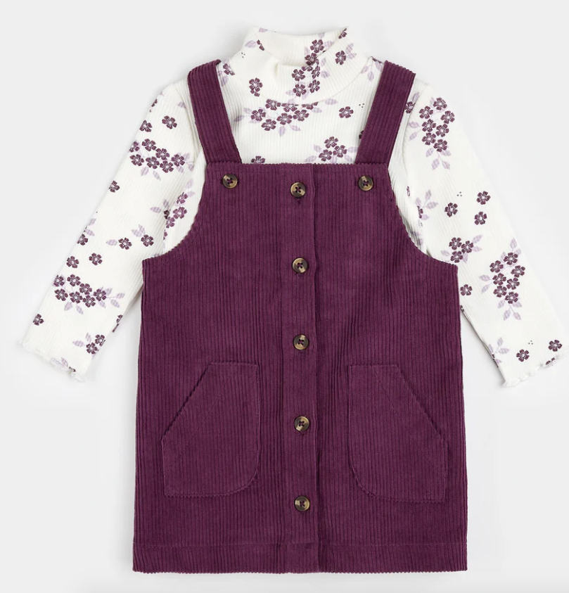 Plum Corduroy Overall Dress Set