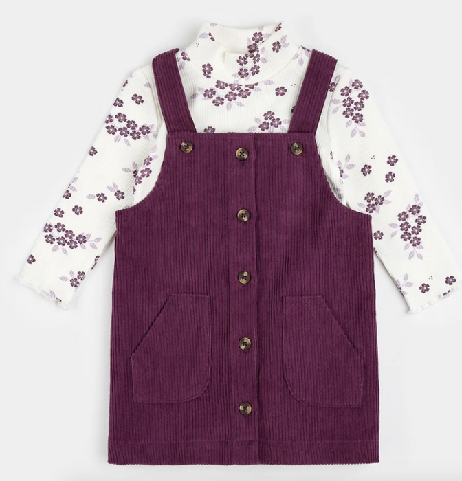 Plum Corduroy Overall Dress Set