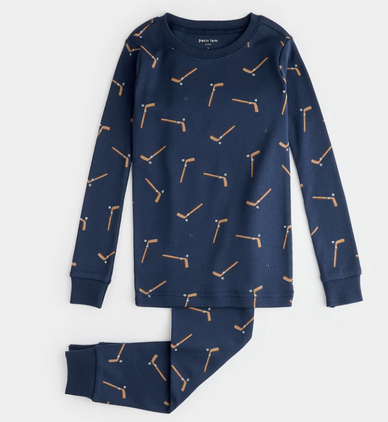 Hockey Stick Print on Blueberry PJ Set