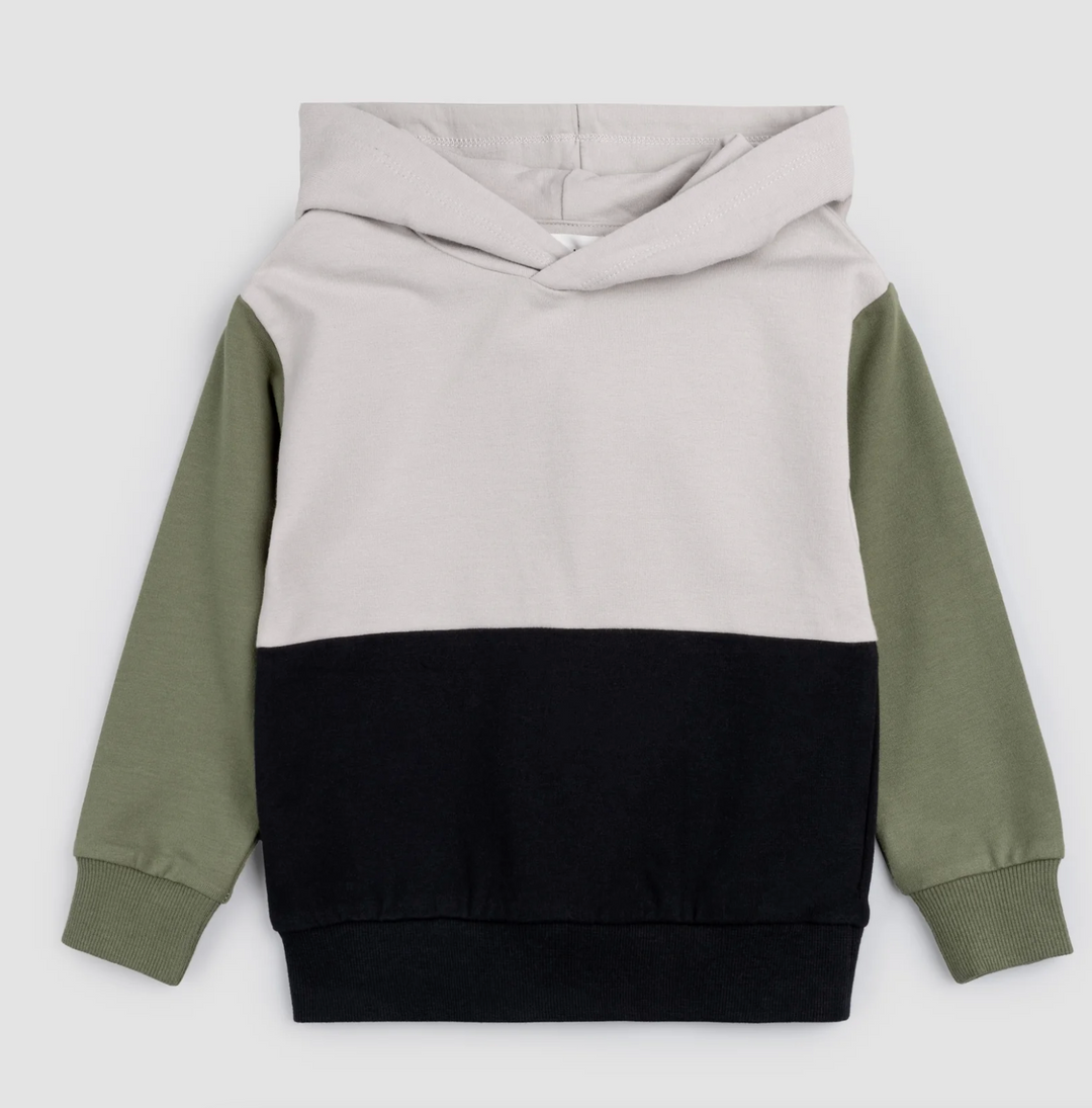 Cement Color Block Hooded Sweatshirt