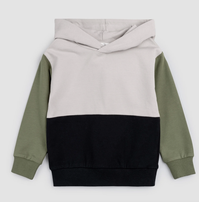Cement Color Block Hooded Sweatshirt