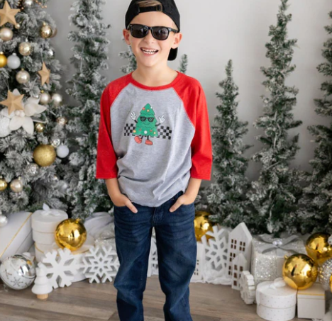 Christmas Tree 3/4 Sleeve Shirt | Heather/Red