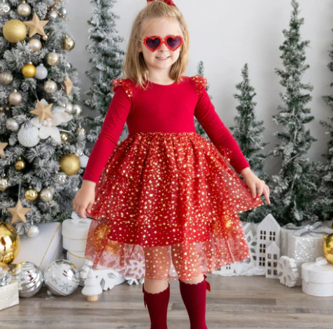 Scarlet Shimmer Christmas Long Sleeve Tutu Dress