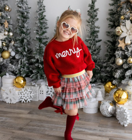 Merry Yarn Knit Sweater | Red