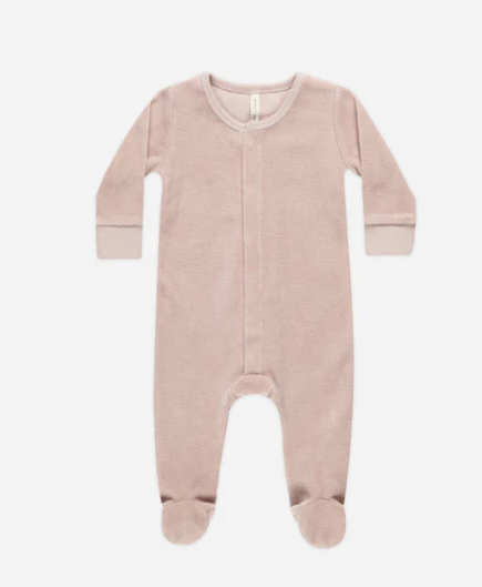 Velour Hidden Snap Footie | Blush
