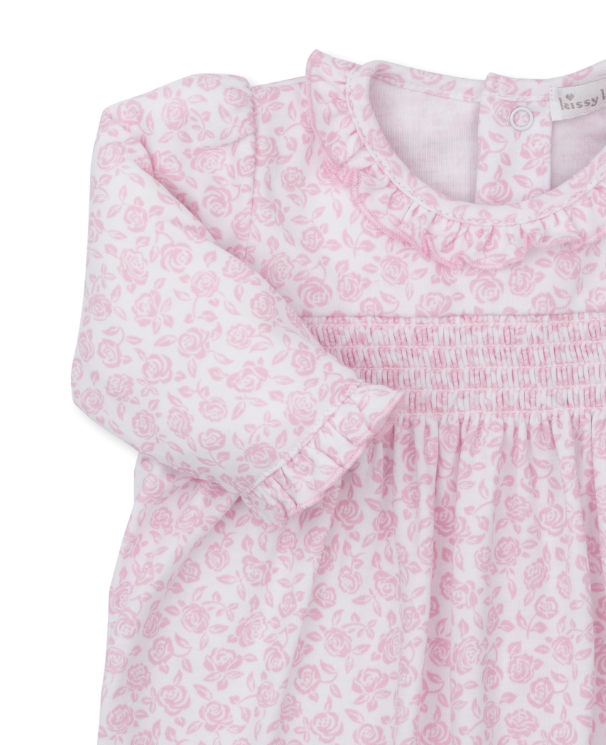 Pink Summer Gardens Footie w/Smocking