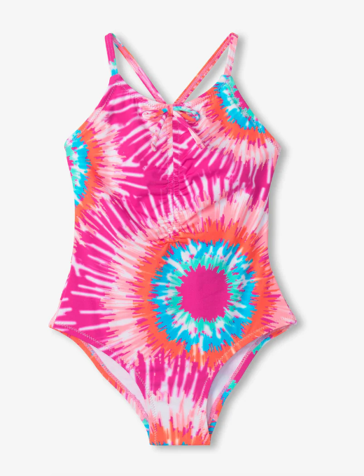 Sunburst Tie Dye Ruched Front Swimsuit
