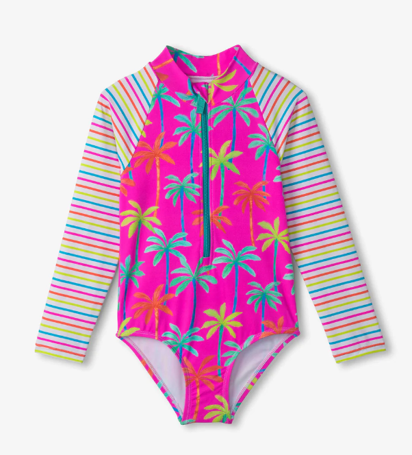 Painted Palms Longsleeve Rashguard Swimsuit