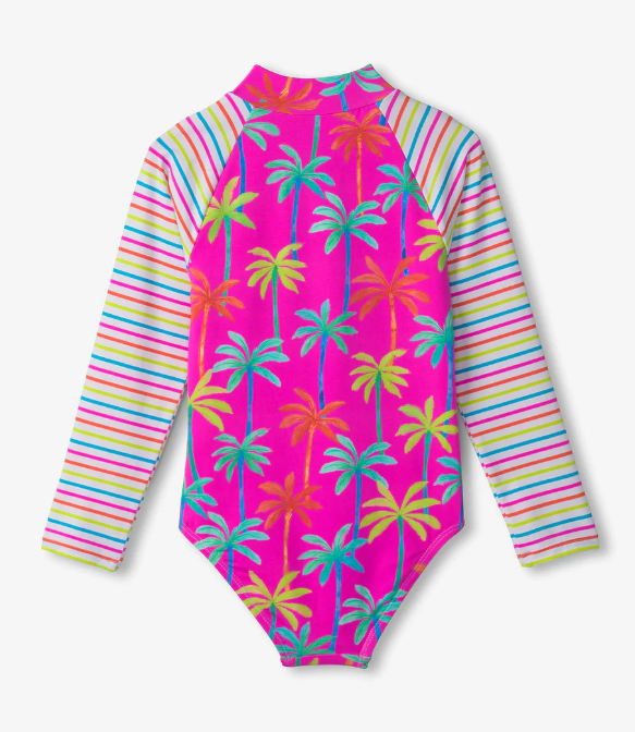 Painted Palms Longsleeve Rashguard Swimsuit