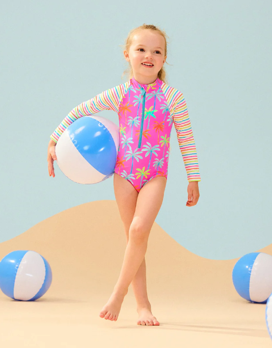 Painted Palms Longsleeve Rashguard Swimsuit