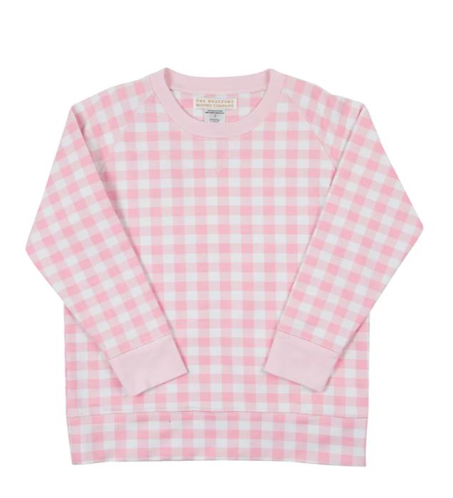 Cassidy Comfy Crewneck French Terry | Palm Beach Pink Gingham