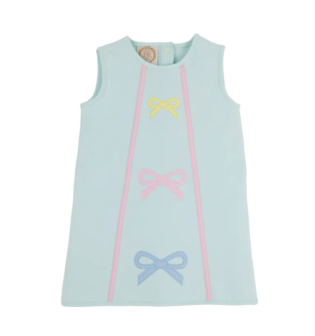 Annie Apron Dress | Sea Island Seafoam w/Bow Applique