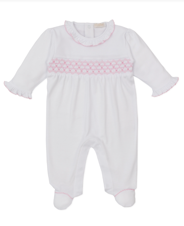 CLB Sum 25 Footie w/ Hand Smock | White w/Pink