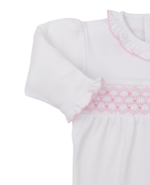 CLB Sum 25 Footie w/ Hand Smock | White w/Pink