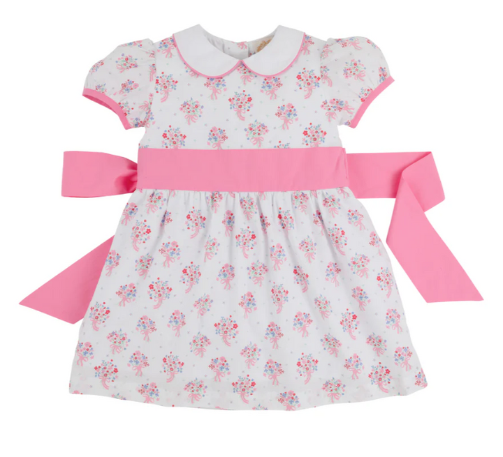 Cindy Lou Sash Dress Broadcloth | East Bay Bouquet w/Hamptons Hot Pink