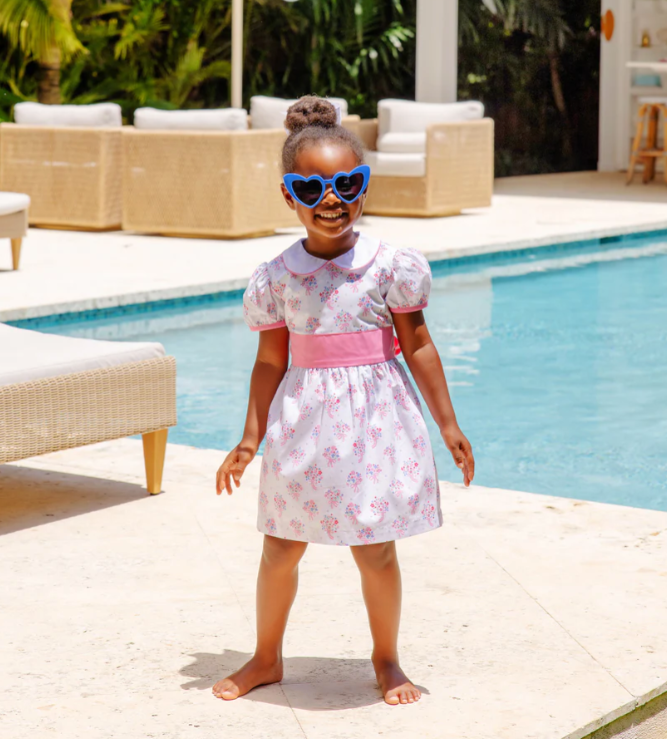 Cindy Lou Sash Dress Broadcloth | East Bay Bouquet w/Hamptons Hot Pink