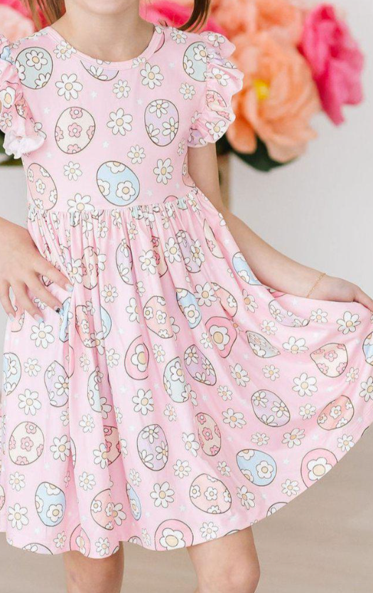Easter Egg Hunt Flutter Sleeve Twirl Dress