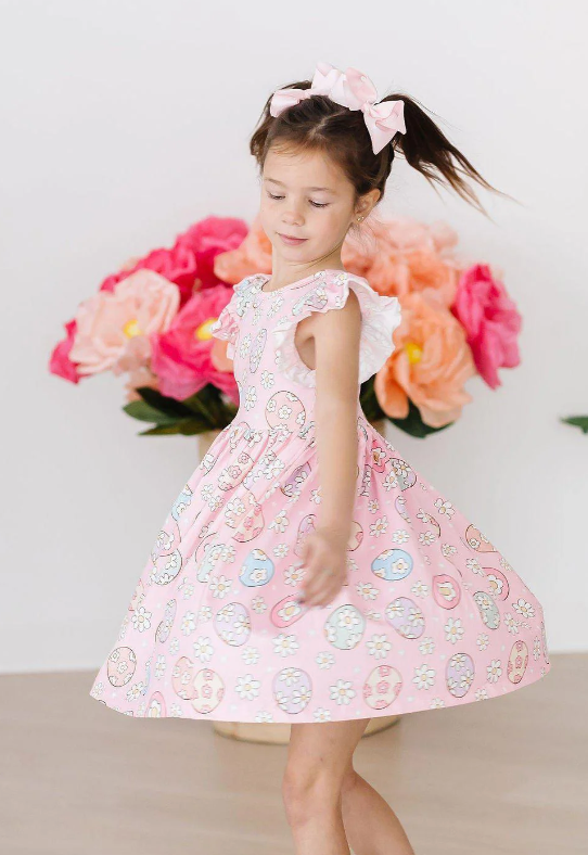 Easter Egg Hunt Flutter Sleeve Twirl Dress