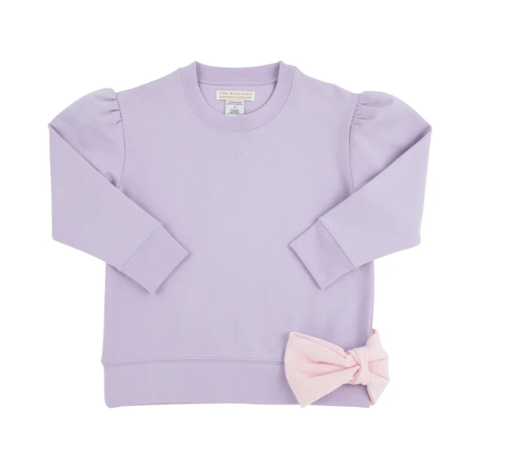 Cassidy Comfy Crewneck Puff Sleeve | Lauderdale Lavender w/Palm Beach Pink Bow