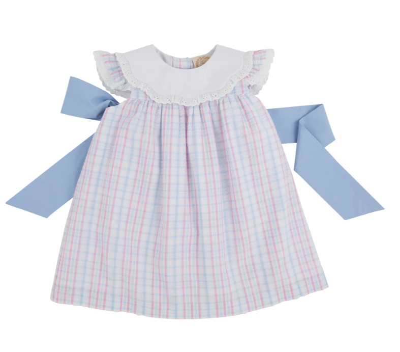 Franny Frock Seersucker | Beale St Blue Hamptons Hot Pink