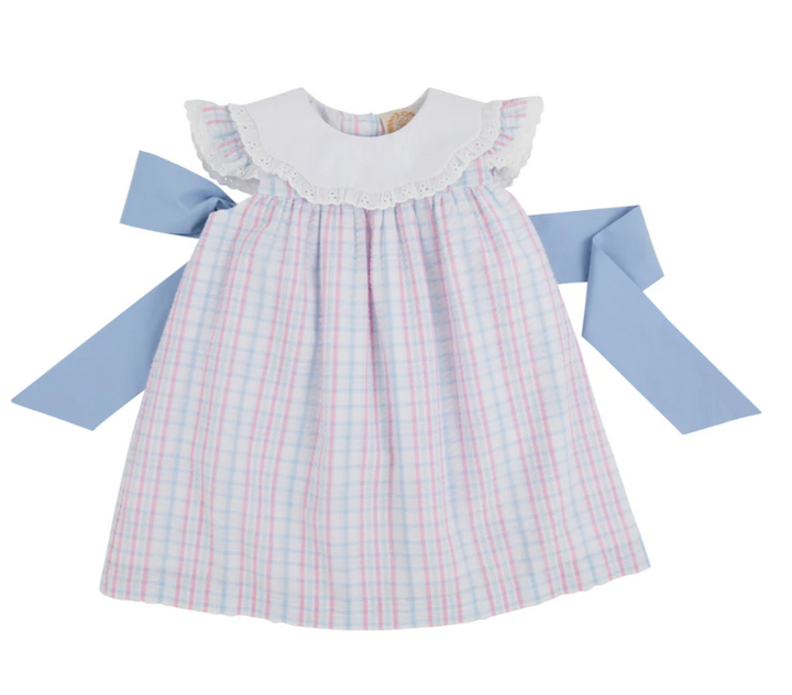 Franny Frock Seersucker | Beale St Blue Hamptons Hot Pink