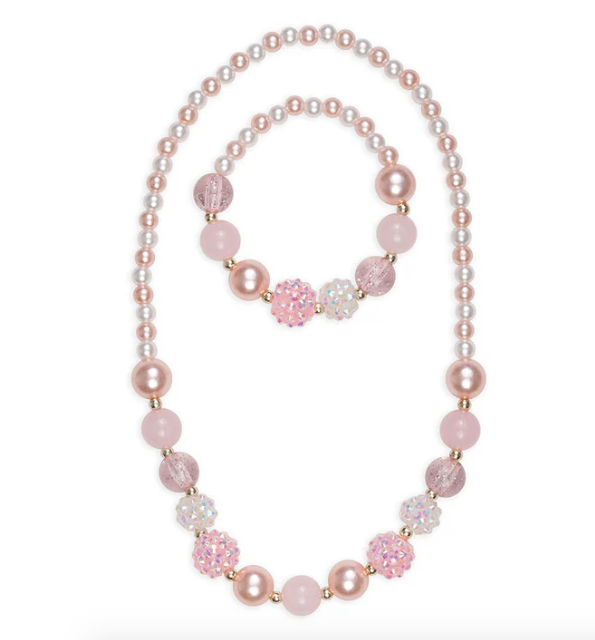 Pinky Pearl Necklace & Bracelet Set