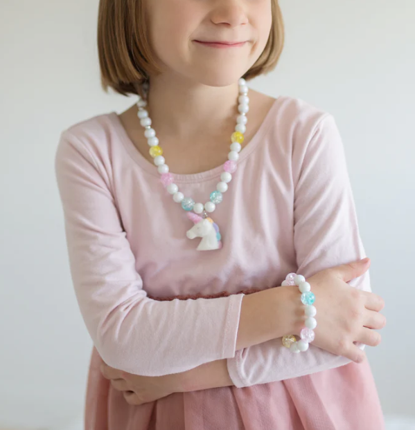 White Unicorn Necklace & Bracelet Set