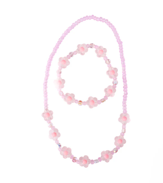 Pink Crystal Blooms Necklace & Bracelet Set
