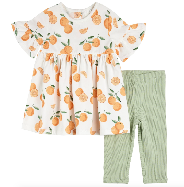 Orange Print Dress & Legging Set