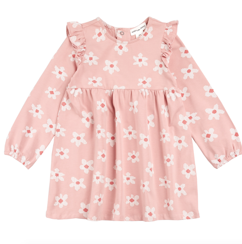 Lt Pink Floral Long Sleeve Print Dress