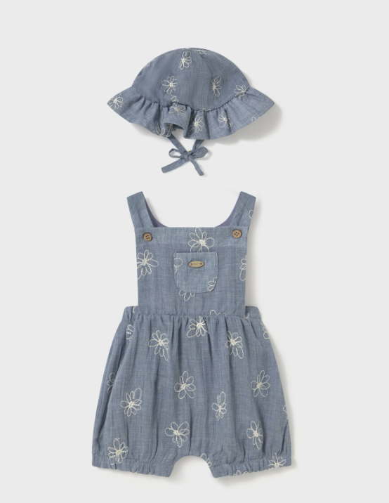 Floral Denim Romper W/Hat | 1665