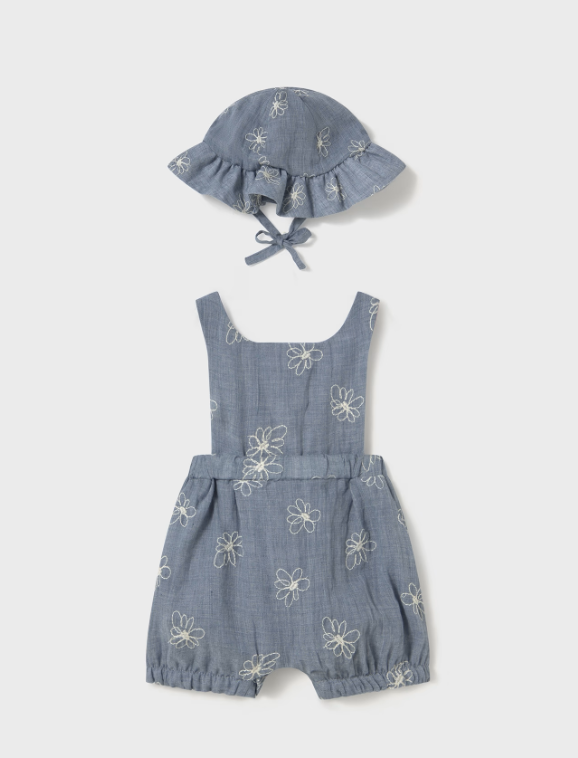 Floral Denim Romper W/Hat | 1665