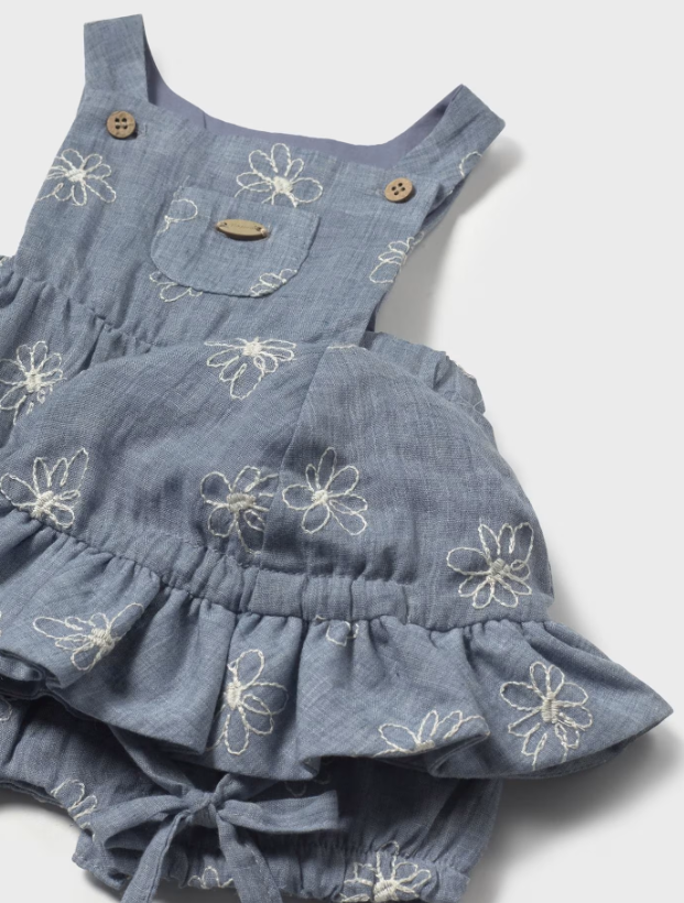 Floral Denim Romper W/Hat | 1665
